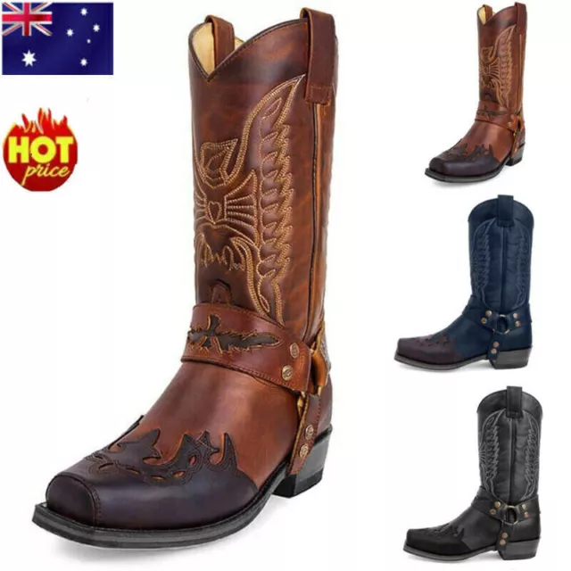 Women Embroidered Ladies Mid Calf Western Cowgirl Cowboy Boots Riding Shoes Size