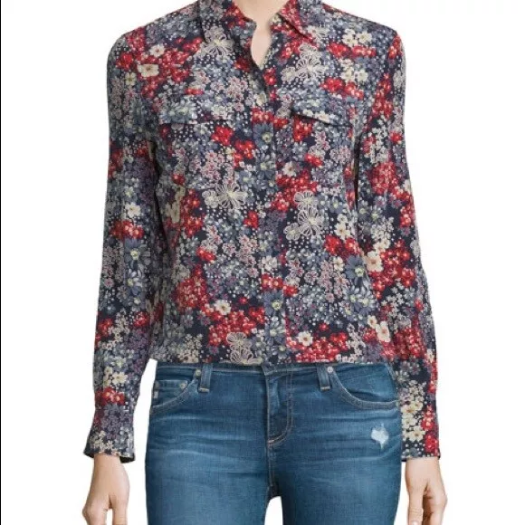 $268 WOMEN'S SHIRT ADRIANO GOLDSCHMIED SUTTON 100% SILK LONG SLEEVES Sz S NWT