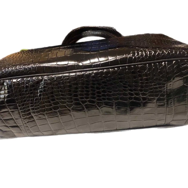 Longchamp Leather Tote Bag Croc Embossed Black Clean Authentic Dust Cover France 2