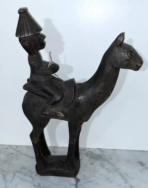 Old Colonial Dogon People Carved Wood Statue Of A Male On Horse - From Mali