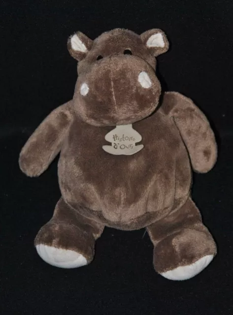 Peluche doudou hippopotame HISTOIRE D'OURS brun marron blanc crème 25 cm NEUF