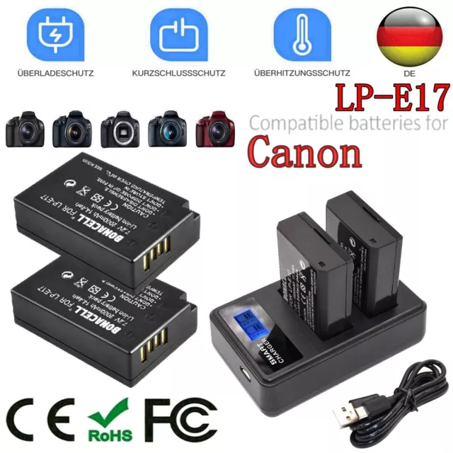 2x Akku für Canon LP-E17 |60341| EOS RP M3 M6 750D 760D Rebel T6 + Ladegerät NEU