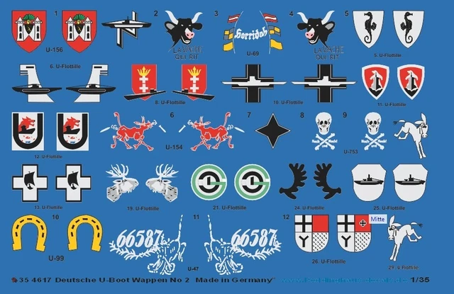 Bot Emblems PEDDINGHAUS DECALS 1/35 4617 German U-Boat Emblems Flotilla Emblems And ...