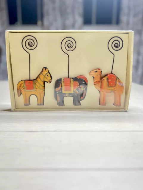 Pier 1 Imports Wooden Dressed Animal Photo Holder Camel, Elephant, Donkey - New