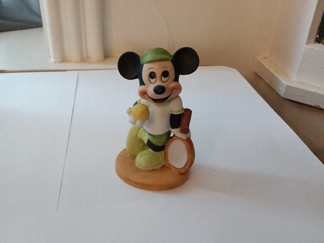 Disney Vintage Mickey Mouse Playing Tennis Porcelain Ceramic Figurine