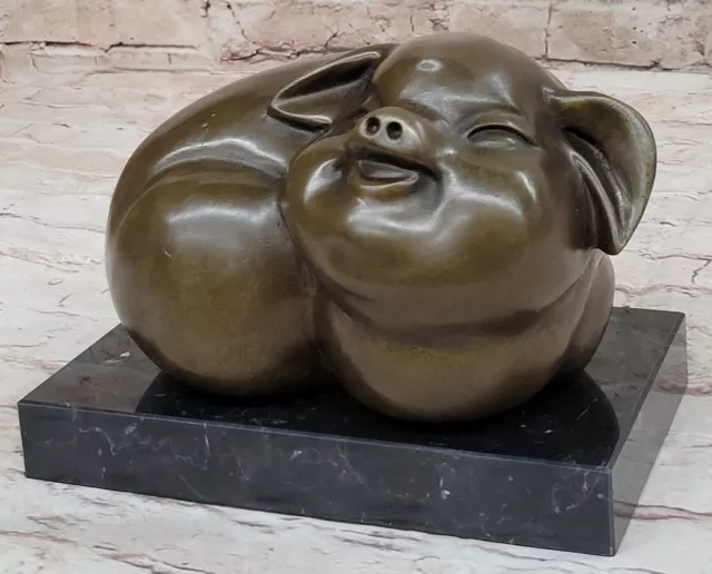 Vintage Pig Statue in Bronze Quirky Animal Sculpture Retro Farmyard Piece
