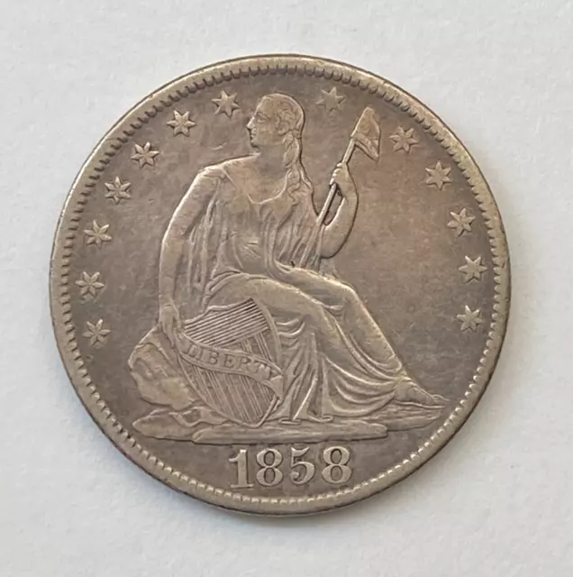 1858 O Liberty Seated (Var. I) Silver Half Dollar - Free Shipping