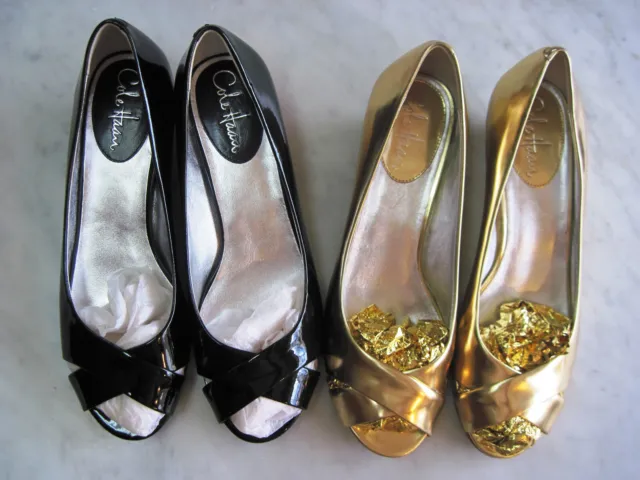 Cole Haan NIKEAIR womens shoes - a black pair and a gold pair 8.5B