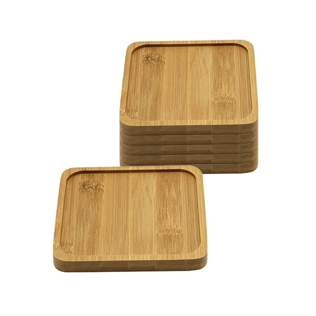 T4U 5 Inch Planter Pot Bamboo Saucer Square Set of 6, Succulent Pot Holder Dr...