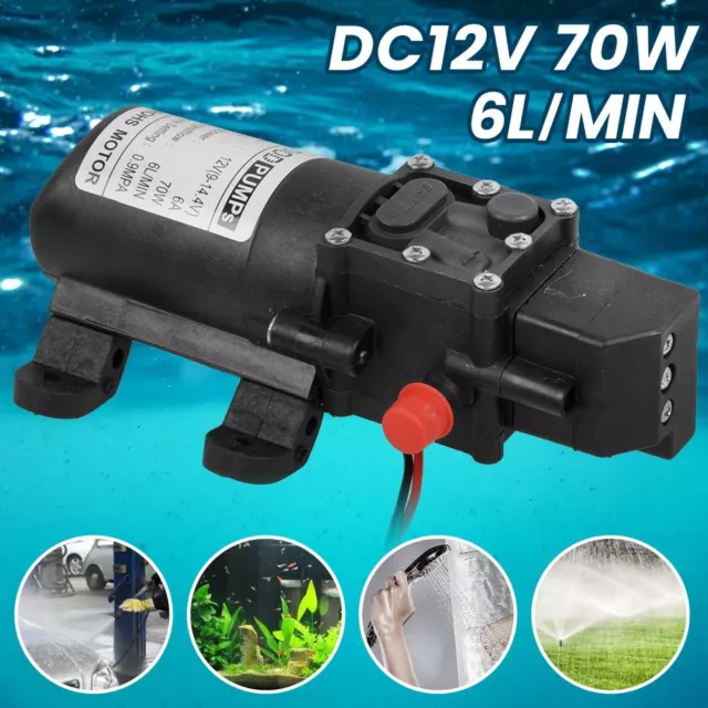 12V Water Pump Pressure Diaphragm Self Priming 130PSI 6L/Min RV Caravan Boat 70W 2