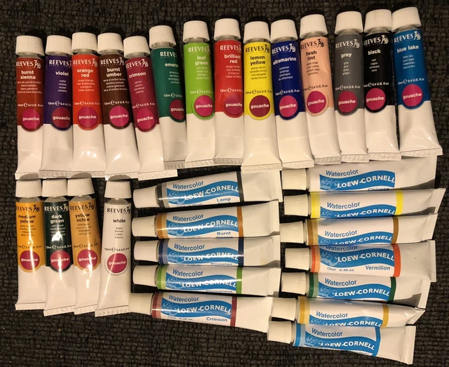 Lote de 30 piezas de pintura Reeves Gouache y Loew-Cornell acuarela nuevo y usado