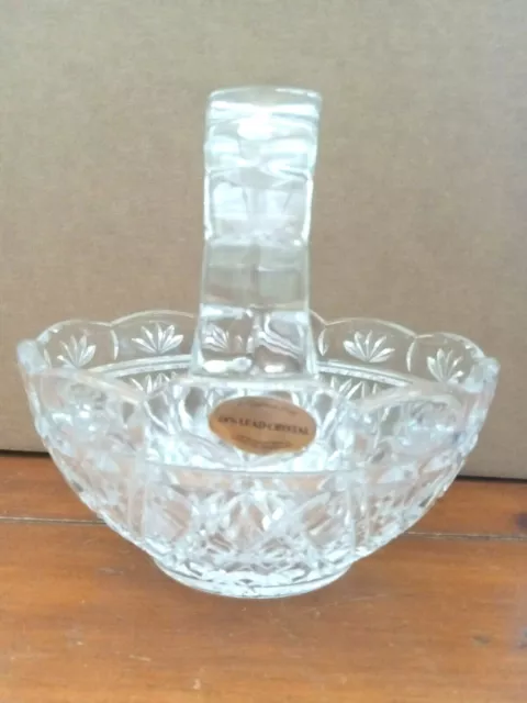 24% Lead Crystal Bohemian Czech Hand Cut Basket Telefloral