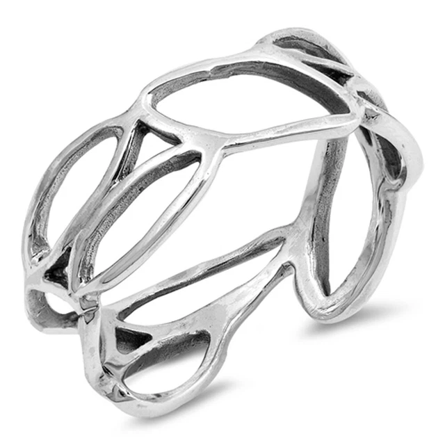 Eternity Abstract Leaf Cutout Filigree Ring .925 Sterling Silver Band Sizes 4-10