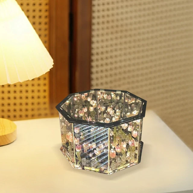 DIY LED TULIP/ROSE Mirror Night Light Octagonal/Hexagonal Cube Lamp for