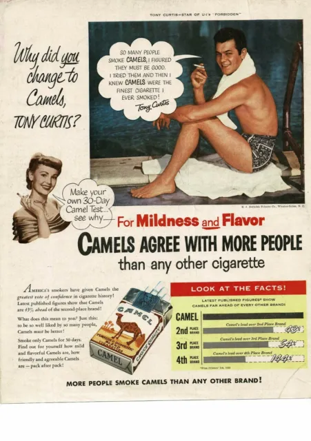1953 CAMEL Cigarettes Tony Curtis wearing bathing suit swimsuit Vintage Ad