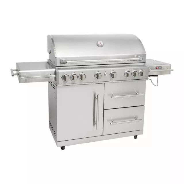 Gasgrill Grillwagen Grill 6 Brenner BBQ Edelstahl Seitenkocher Grillstation