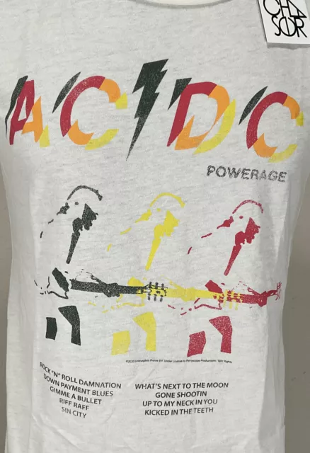 Chaser AC/DC POWERAGE Album Graphic Short Sleeve T-Shirt Beige Size Small NWT