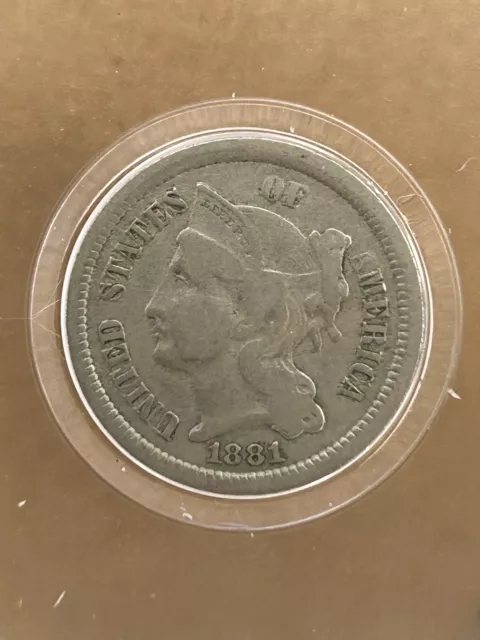 1881 nickel three cent piece extremely fine EF free shipping