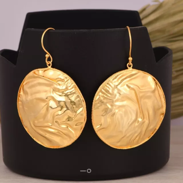 Coin Shape Hammered 18k Gold Plated Wire Hook Women Gift Earring Jewelry