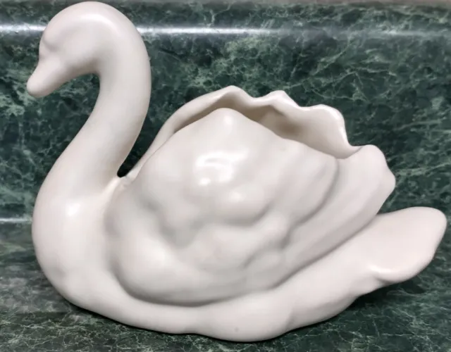 Vintage Haeger 4" Swan Pottery Sculpture  Decor Planter Satin White