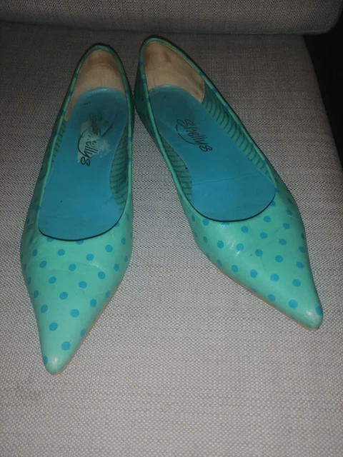 Scarpe décolleté turchesi vintage anni '80 Shellys con angolo a pois UK7 40