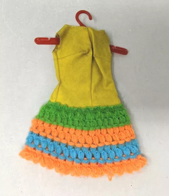 VTG Mattel Barbie Clothes Loop Scoop #1454 Yellow Knit Playsuit Dress & Hanger