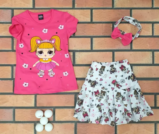 LOL Girls Surprise 3 Pieces Outfit  Top And Skirt Set 3-10 Years