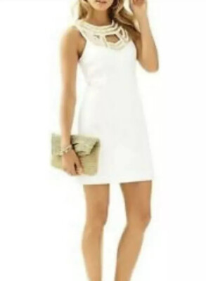 Lilly Pulitzer CARLTON SHIFT DRESS •00• Resort White #23947  $238 Gold Beading