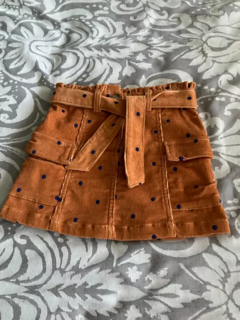 Girls John Lewis Rust Orange/Navy Blue Spot Corduroy Belted Skirt Size Age 5