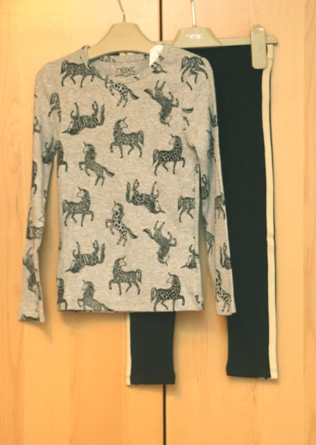 Next Girls Grey Unicorn Top  & Black Leggings  Age 6 Years BNWT