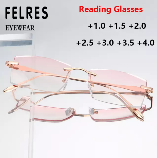 Metal Rimless Tinted Anti Blue Light Reading Glasses Men Women Classic Glasses