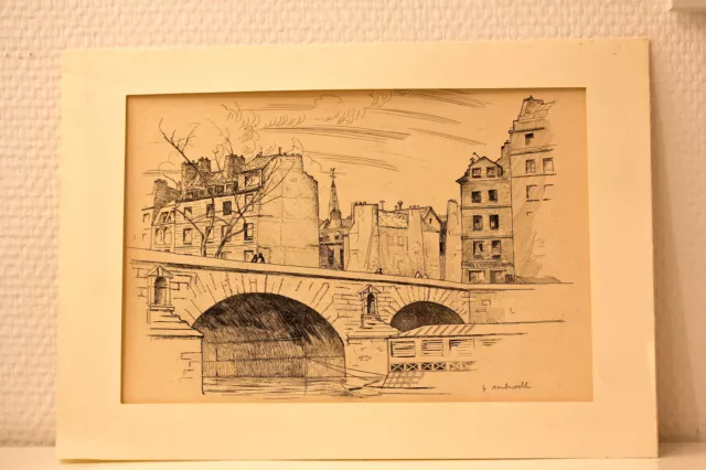 Superbe gravure de Gérard AMBROSELLI. Paris, ponts et quais. Ile St Louis? Cité?