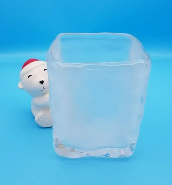 Teleflora Polar Bear Hugging Ice Cube Frosted Glass Vase/Candy Dish/Planter 