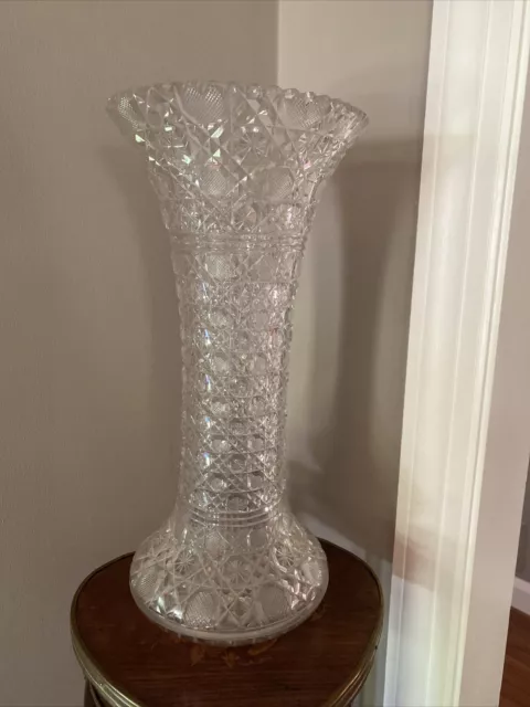 Monumental American Brilliant ABP Harvard Cane Cut Glass Floor Vase