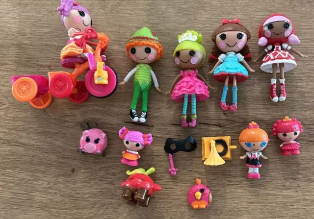 Lalaloopsy Mini Dolls, lot of 5 Dolls, 3 Mini Dolls, accessories and Pets VGUC