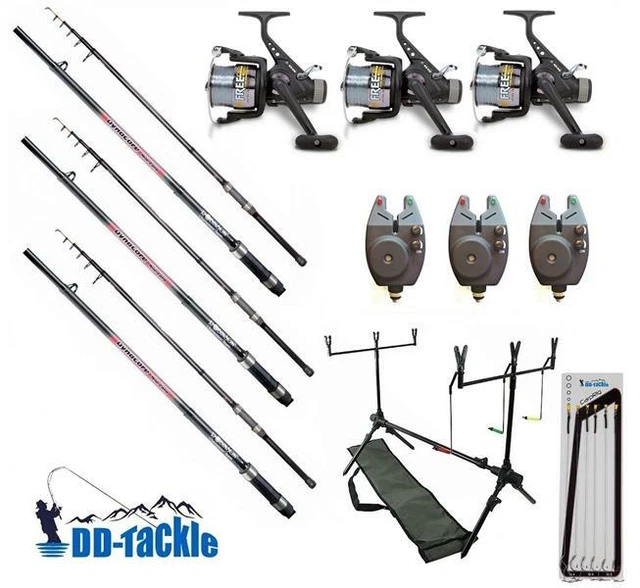 TOP Karpfen Angelset 3 Ruten 3,60m 3 lbs 3 Freilaufrollen 3 Bissanzeiger Rodpod