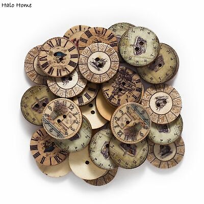 50 pcs Orologio tema Legno Bottoni per il Lavoro Manuale di Cucito Scrapbook