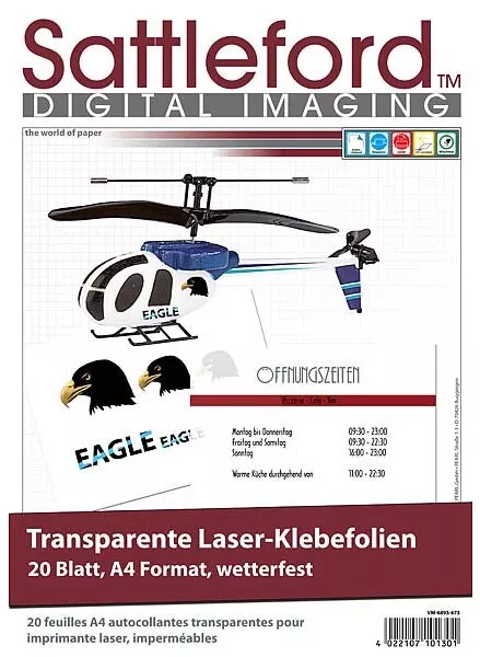 Drucker Folie 20 Klebefolien A4 für Laserdrucker Kopierer transparent Etiketten