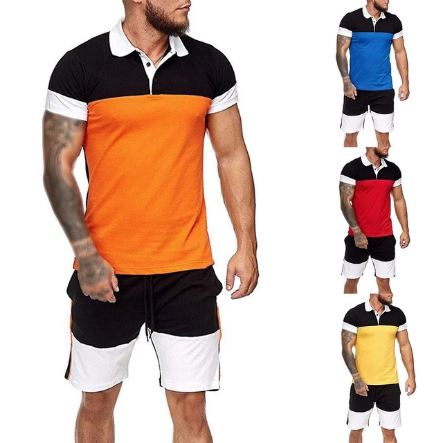 Set Tuta da Uomo Taglie Forti Manica Corta Pantaloncini Estate Felpa Set Di