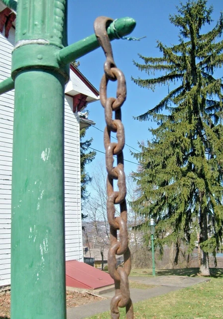 Primitive American Antique Hand-Wrought Forged Iron Large Link 37" Chain & Hook 2