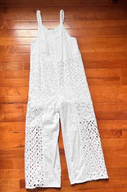 Girls Zara White Eyelet Embroidery Patchwork Jumpsuit Jumper Size 11-12