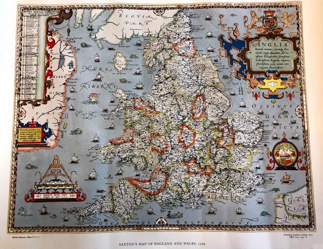 RARE, SAXTON’S MAP of England and Wales 1579, by Taylowe Limited 1970 ...