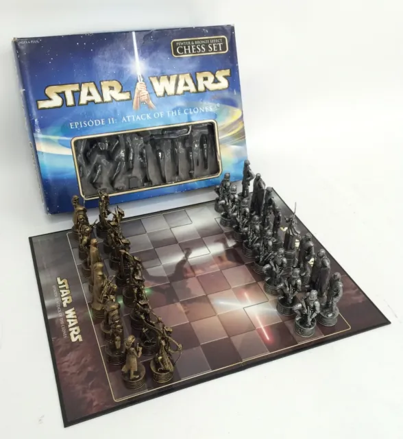 Official STAR WARS Episode II: Attack Of The Clones Pewter & Bronze Chess Set