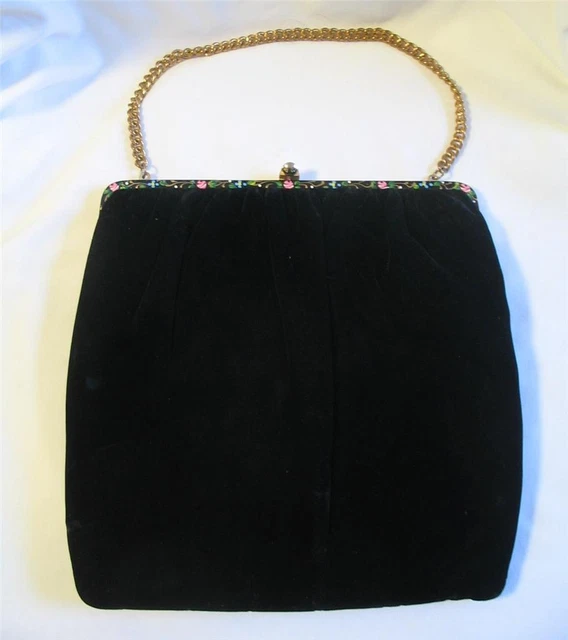 VNTG 1950s HL HARRY LEVINE~BLACK  VELVET 24K GOLD PLATED FRAME~PURSE~HANDBAG~USA