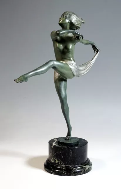 Bronce Art Decó Vienna Bailarina Dancer Viena Mujer Josef Lorenzl Um 1925H : 37