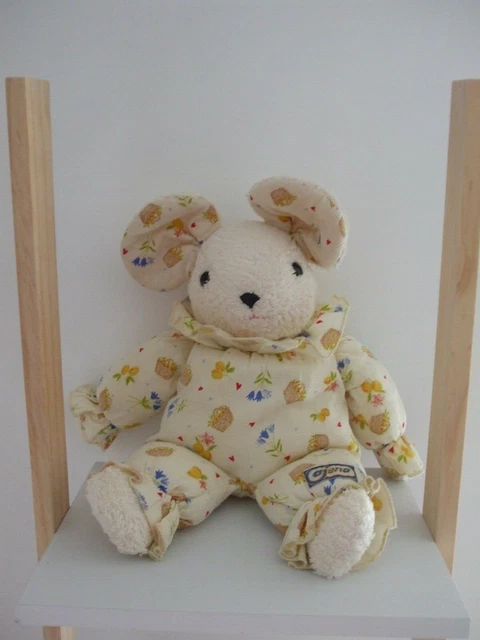 Peluche Doudou Souris Jaune 40 Cm Tissu Panier Fleur Collerette  Ajena