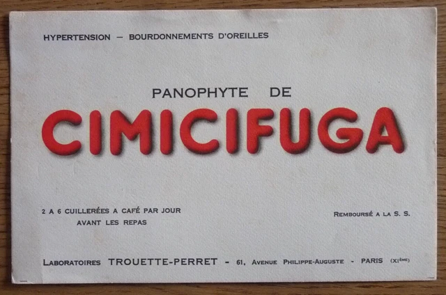 BUVARD - CIMICIFUGA - HYPERTENSION. MÉDECINE PHARMACIE, MÉDICAMENT - PARIS XIème