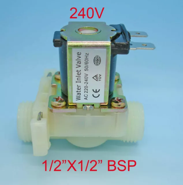 PLASTIC WATER INLET SOLENOID VALVE 1/2"x1/2" BSP 240V COIL SV10