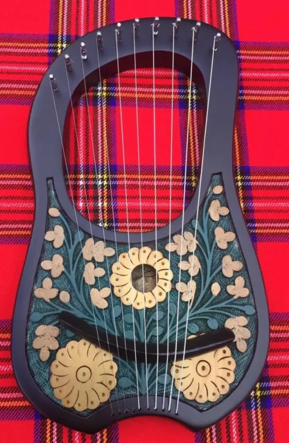 Lyre Harp 10 Metal Strings Rosewood Thistle Design/Lyra Harp Shesham Wood + Key