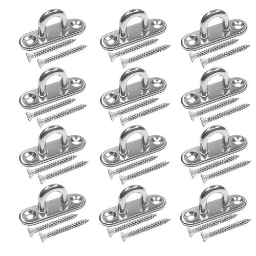 12 Pcs Stainless Steel Pad Eye Plate U Hooks 1.8 inch Ring Hooks Ceiling Hook